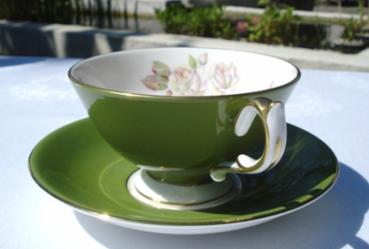 Aynsley Athens Tasse und Untertasse - Elizabeth Rose - Green - 2. Wahl